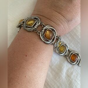 Vintage Bracelet with Earth Tone Stones‎ Magnetic Clasp